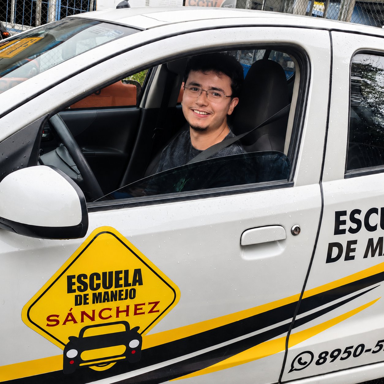 Estudiantes aprobados junto al vehículo de la escuela